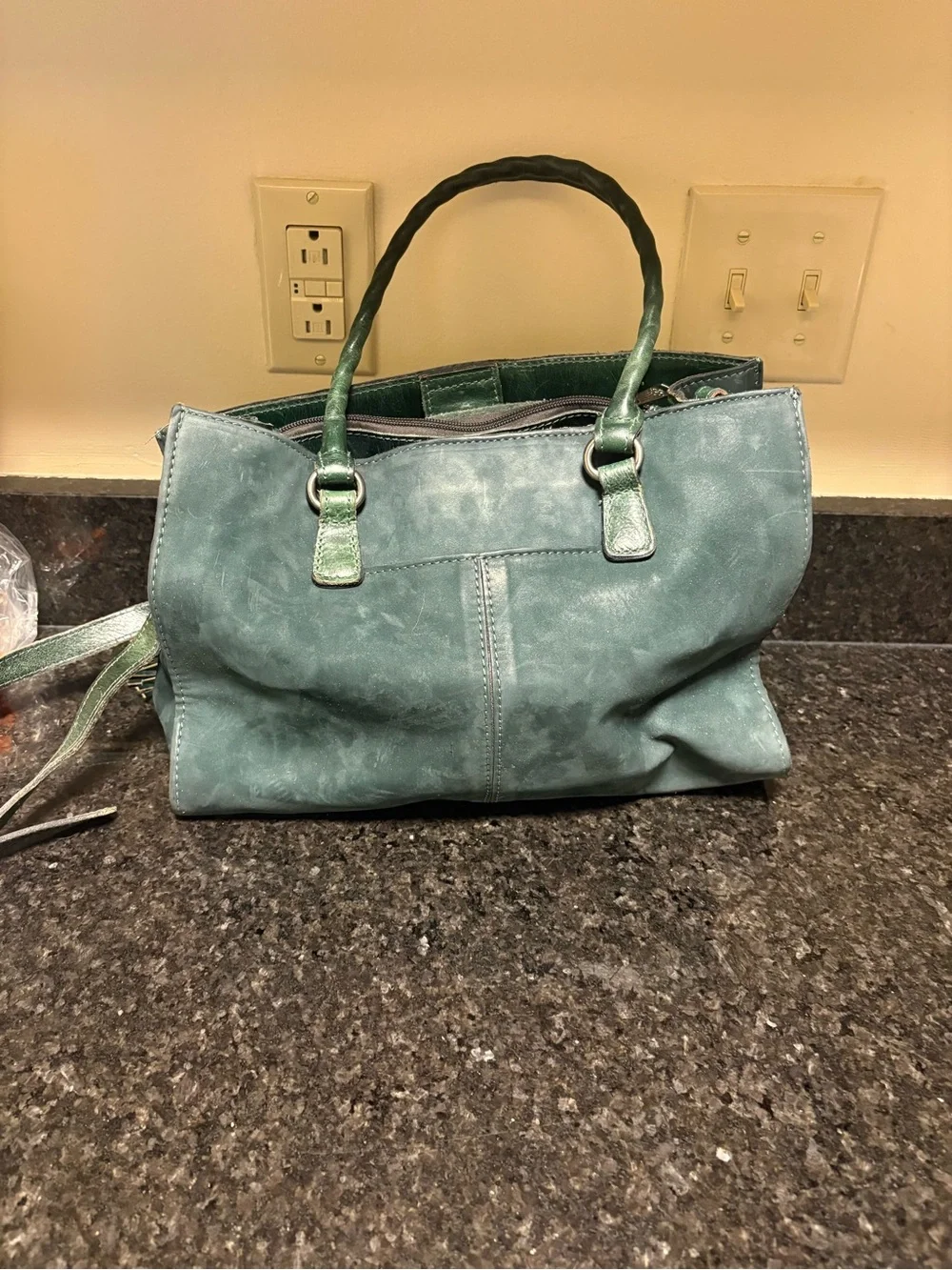 Patricia Nash Suede Leather Primrose Satchel handbag dark green